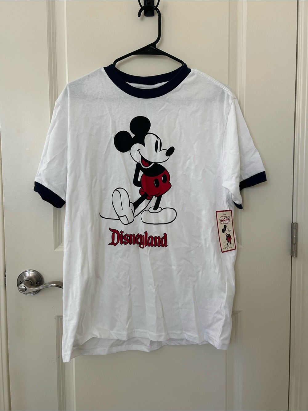Disney White & Black Ringer Tee with Red Mickey Graphic